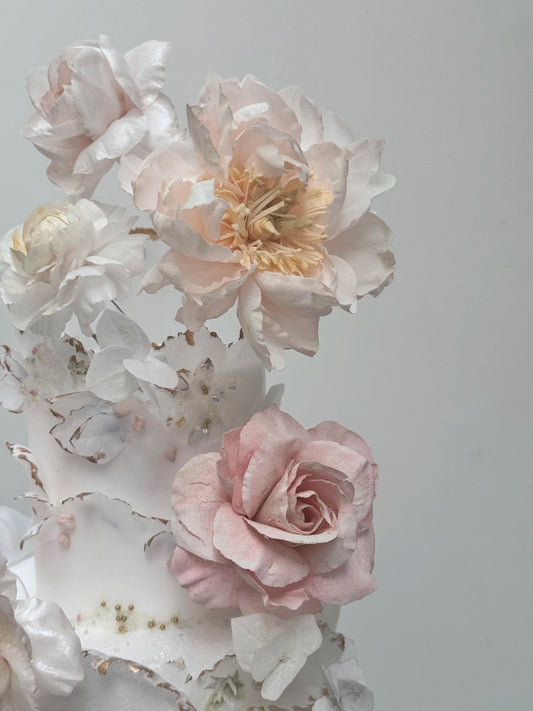 Handmade wafer paper flowers for cake decoration