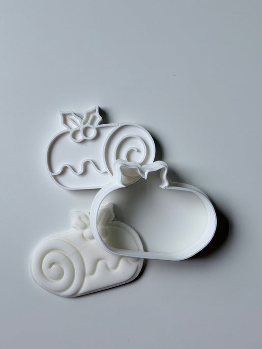 Yule Log Christmas Cake Cookie Cutter & Stamp