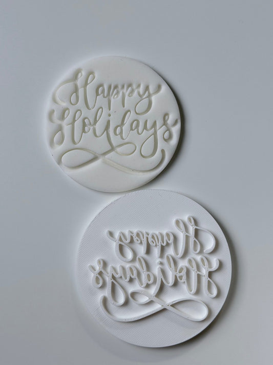 Happy Holidays Round Fondant Stamp